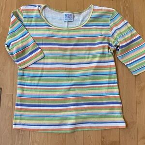 Fresh Produce Colorful Striped  Elbow-Sleeved Top Size XL